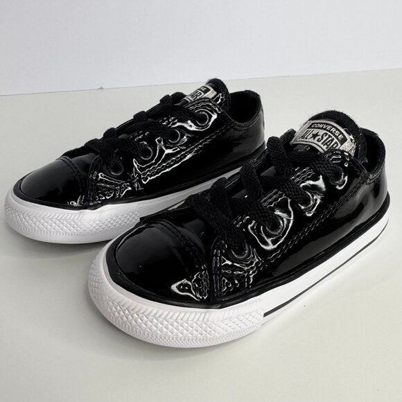 Converse All Star Girl Patent Leather Sneakers Black‎ Child Kid Size 8 - Picture 1 of 9